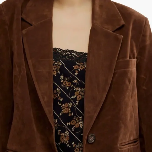 Free People Brown Bear BNWT 
Paper Cut Faux Suede Blazer Sz Large - Picture 5 of 15